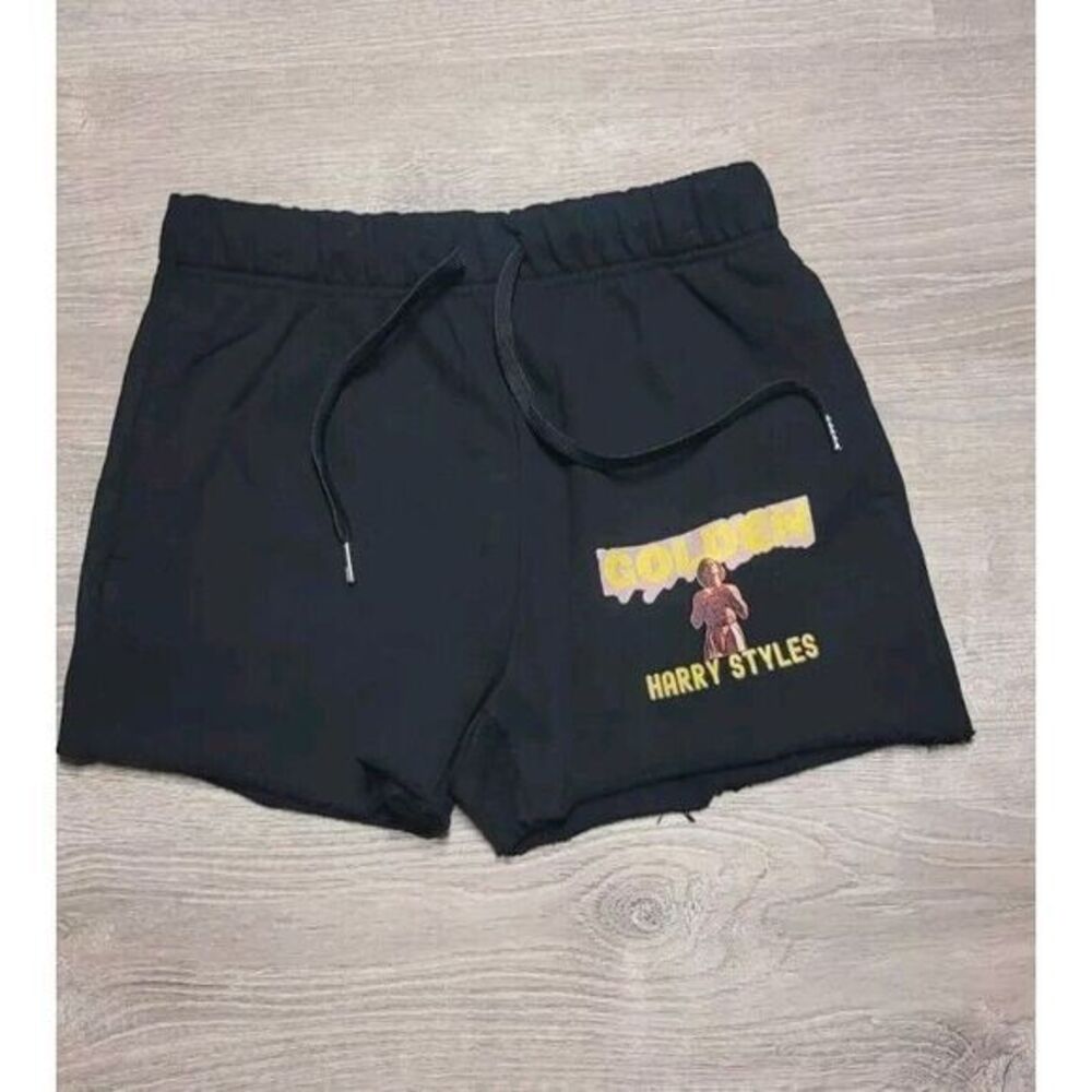 Women's "Golden Harry‎ Styles" Black Cut Off Gym Shorts Size Large